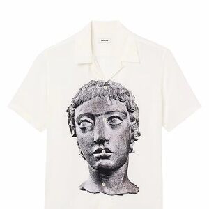 Sandro Paris Greco Roman Statue Print Camp Collar Shirt Men’s Medium
